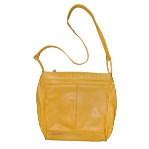 Contessa Leather Purse Yellow Shoulder Clutch Bag Strap Pre-Owned Double Zip